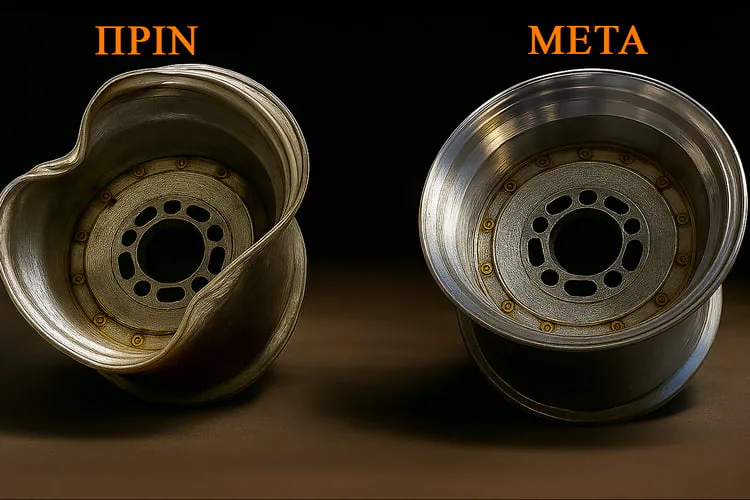 Alloy car wheel repair and straightening process on dedicated wheel lathe machine