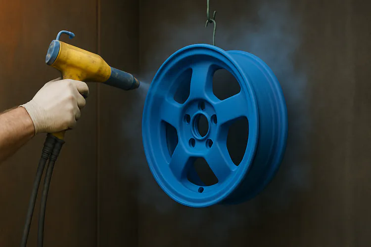 Αlloy wheel electrostatic powder coating and curing process