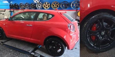 Alfa Romeo rim in Black after electrostatic powder coating