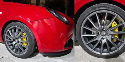 Alfa Romeo rim in Charcoal after electrostatic powder coating