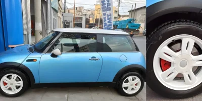 Mini Cooper rim in white after electrostatic powder coating - 3