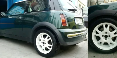 Mini Cooper rim in white after electrostatic powder coating - 2