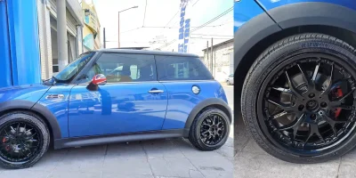 Mini Cooper rim in Black after electrostatic powder coating - 2